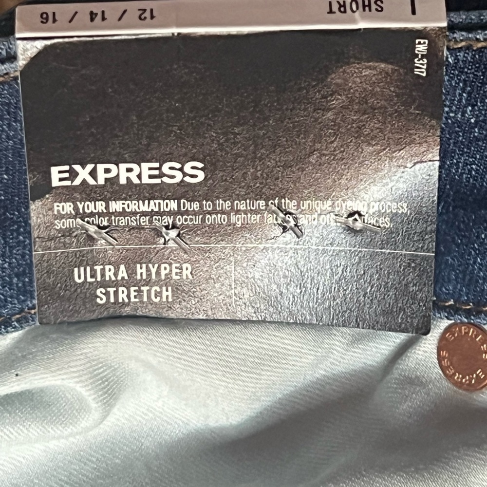 WOMENS EXPRESS MID RISE ULTRA HYPER STRETCH SZ 12/14/16 JEANS LG/SHORT NWT - Picture 9 of 14